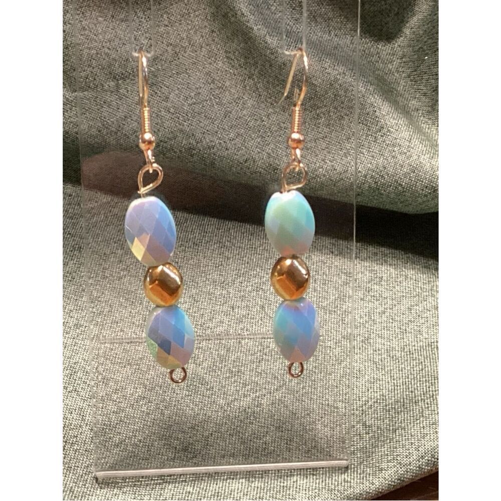 INWOT. ridescent Blue  & Gold Bead Drop Earrings